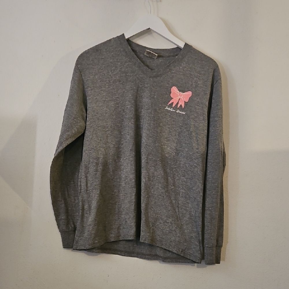 Jadelynn Brooke Gray Long Sleeve Tee with Pink Bow